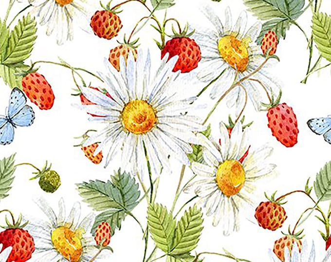 Hedgehog Hollow Daisies & Berries Fabric // In The Beginning 6HH-1 by the Half Yard