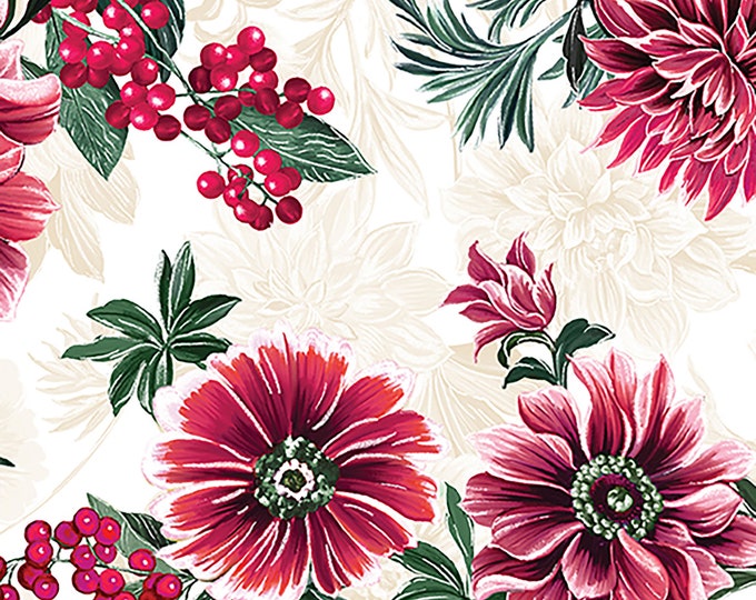 Winterberry Bouquet Floral Fabric // Benartex 14013P-07 by the Half Yard