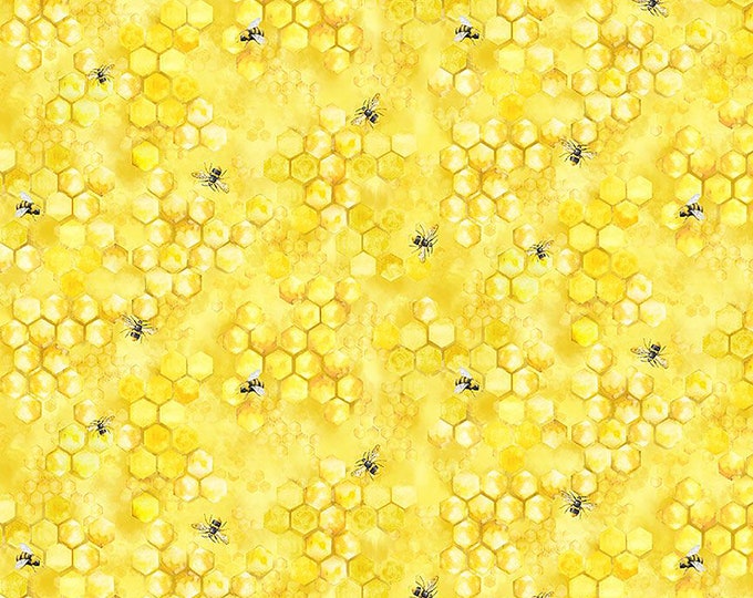 Honey Bee Farm Bee on Honey Combs Fabric // Timeless Treasures BEE-CD2392 Yellow by the HALF YARD