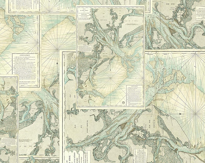 Tim Holtz Teal Palette Map Fabric // FreeSpirit PWTH273.TEAL by the Half Yard