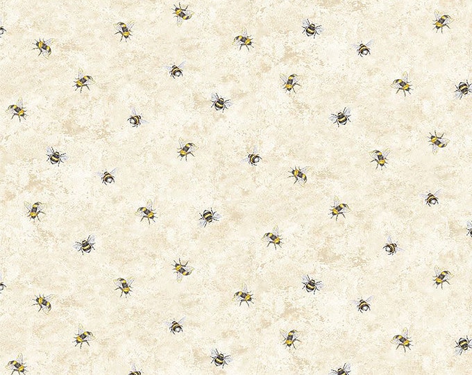 Lemon Bouquet Small Tossed Bee Fabric // Timeless Treasures BEE-CD2460 Beige by the Half Yard