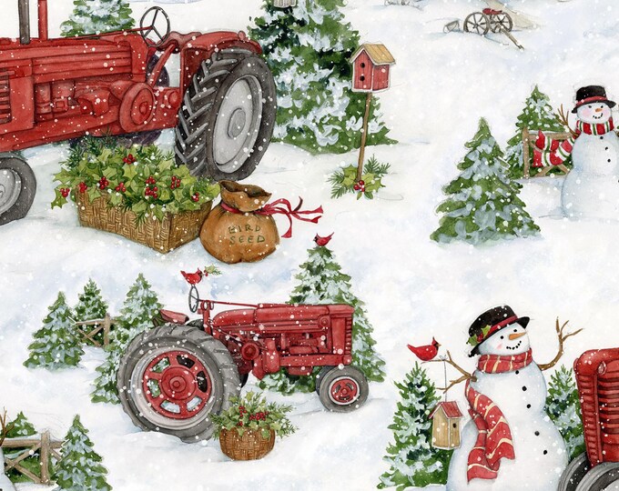 Christmas Cotton Farm Tractors Fabric // Springs Creative SPR74494-G550715 by the Half Yard
