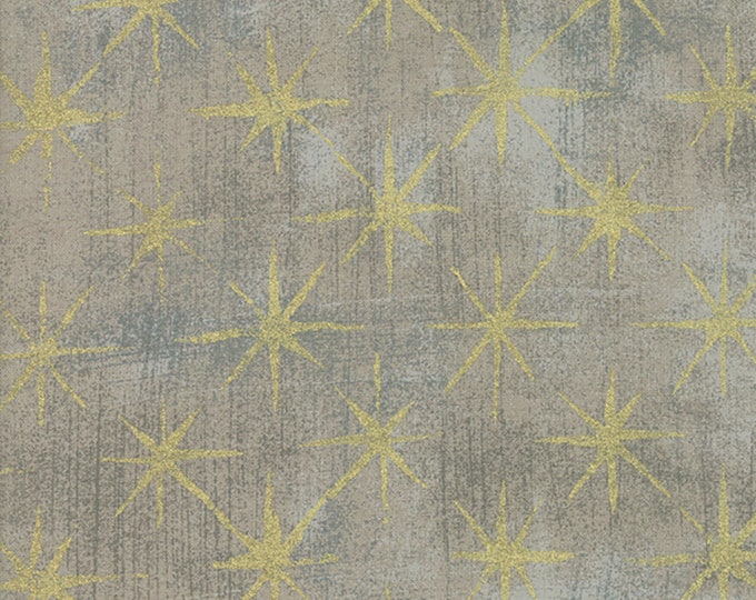 Grunge Seeing Stars Gray Coutur Fabric // BasicGrey // Moda Metallic 30148 47M by the Half Yard