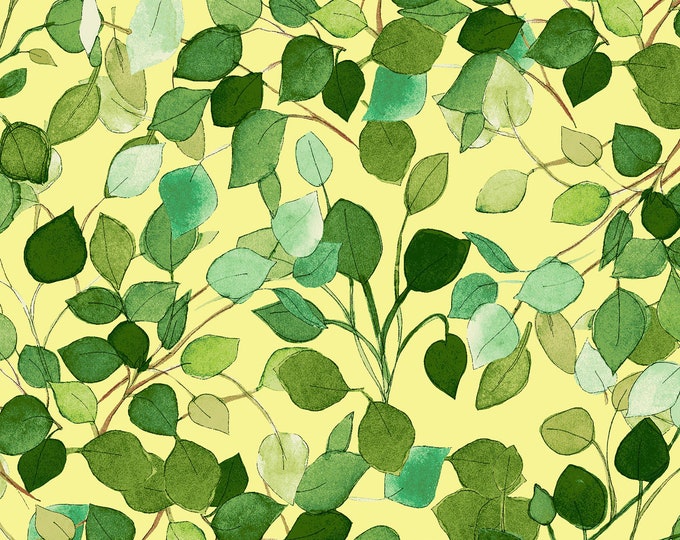 Radiance Lacey Leaves Fabric // Clothworks Y2936-8 Light Yellow by the HALF YARD