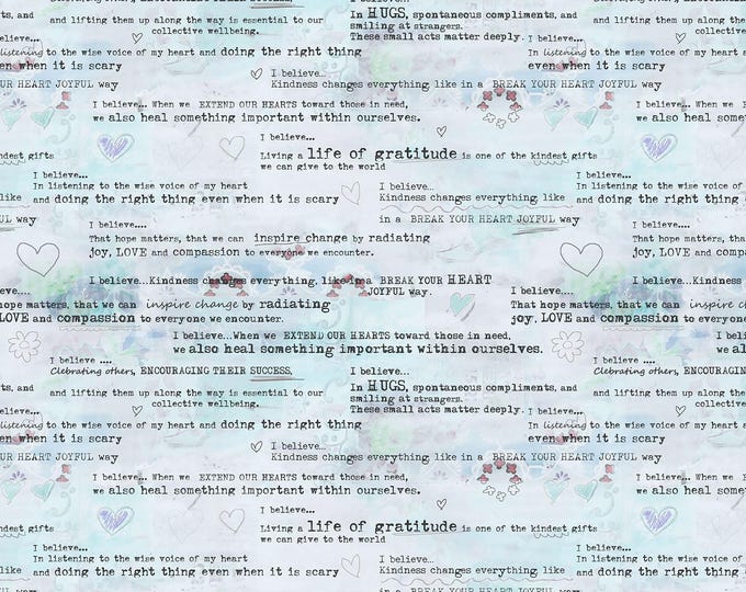 Soul Shine & Daydreams I Believe Text Fabric // Benartex 10350-05 Light Teal by the HALF YARD