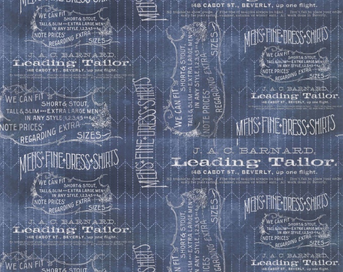 Tim Holtz Dapper Tailored Blue Fabric // FreeSpirit PWTH066.8BLUE by the Half Yard