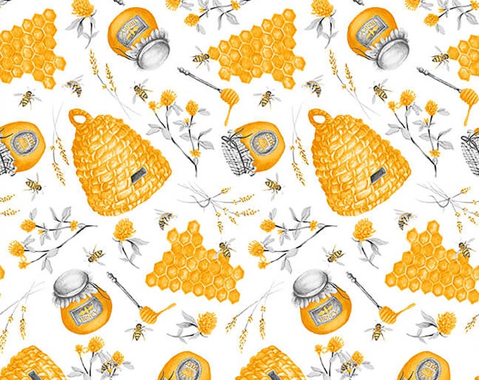 Show Me the Honey Beehives & Honey Jars Fabric // Blank Quilting 1339-01 by the Half Yard