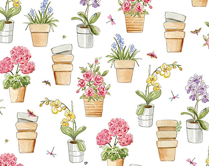 Greenhouse Potted Flowers Fabric // Windham 51361-1 by the HALF YARD