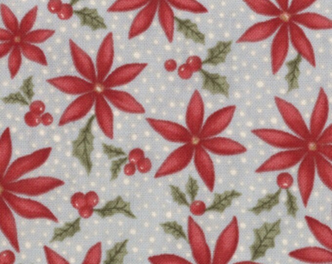 Sentiments Frost Snowy Poinsettias Fabric Aqua // 3 Sisters // Moda by the Half Yard