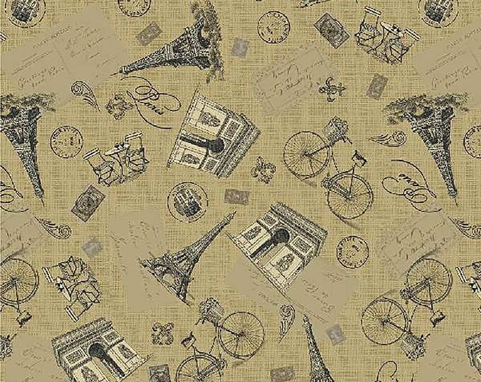 Fall in Love With Paris Parisian Monuments Fabric // Windham Fabrics 53377-2 Burlap by the Half Yard