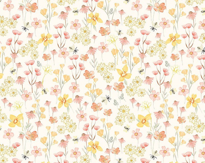 Home Sweet Home Flying Bees & Florals Fabric // Timeless Treasures BEE-CD3044 by the HALF YARD