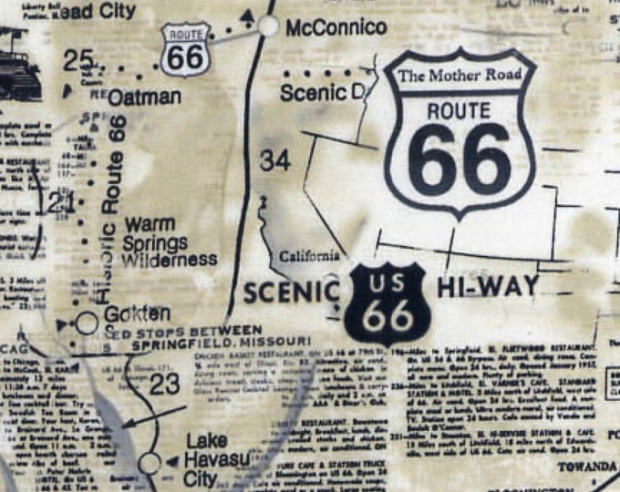 Route 66 Map Fabric // Timeless Treasures CD7529-NAT by the HALF YARD