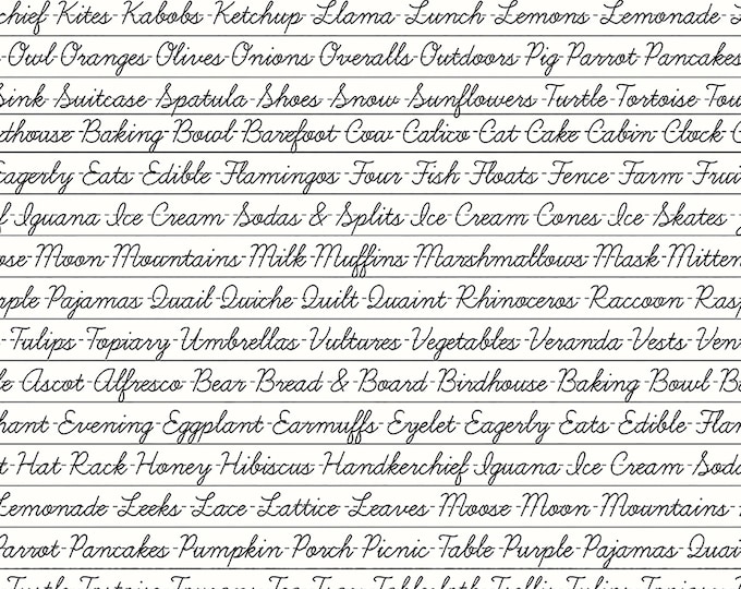 Hungry Animal Alphabet Penmanship Fabric // Riley Blake C10185-OFFWHITE by the Half Yard
