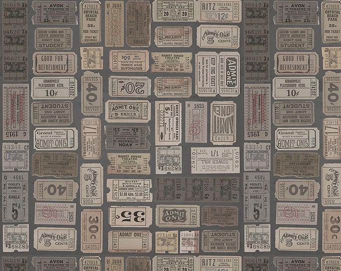 Tim Holtz CHARCOAL Palette Tickets Fabric // FreeSpirit PWTH312.CHARCOAL by the Half Yard