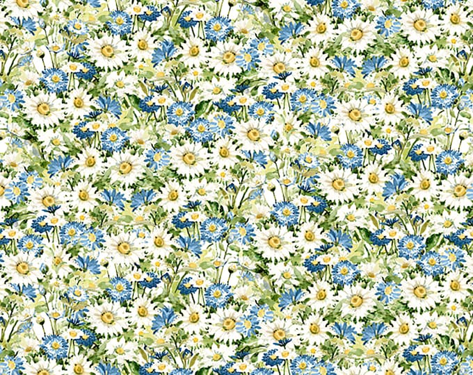 Meadow Bloom Packed Daises Fabric // Wilmington Prints 39674 417 Blue by the HALF YARD