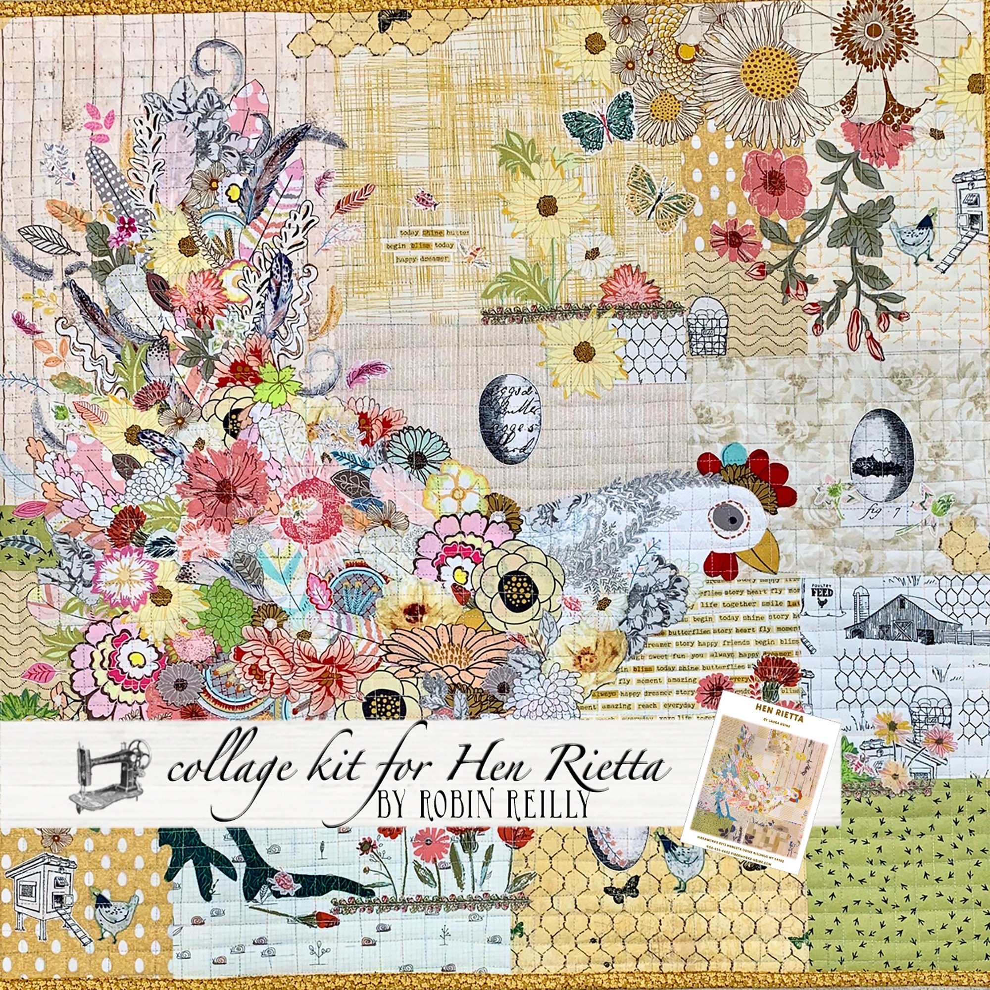 Collage Quilt Kit Hen Rietta for Laura Heine of Fiberworks Etsy