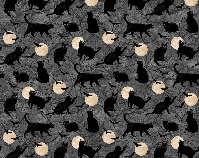 Black Cat Capers Chasing the Moon Fabric // Northcott 24119-98 by the Half Yard