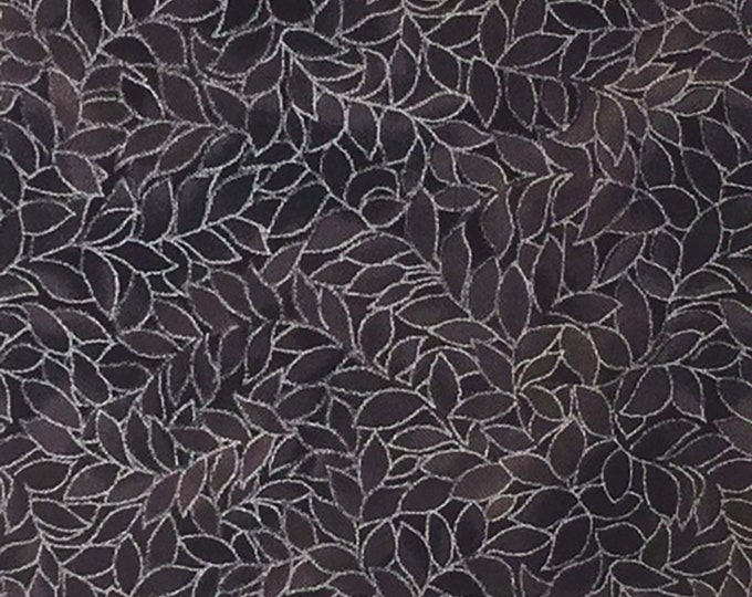 Honeystone Hill Metallic Leaf Fabric // Blank Quilting M3795 Licorice by the HALF YARD