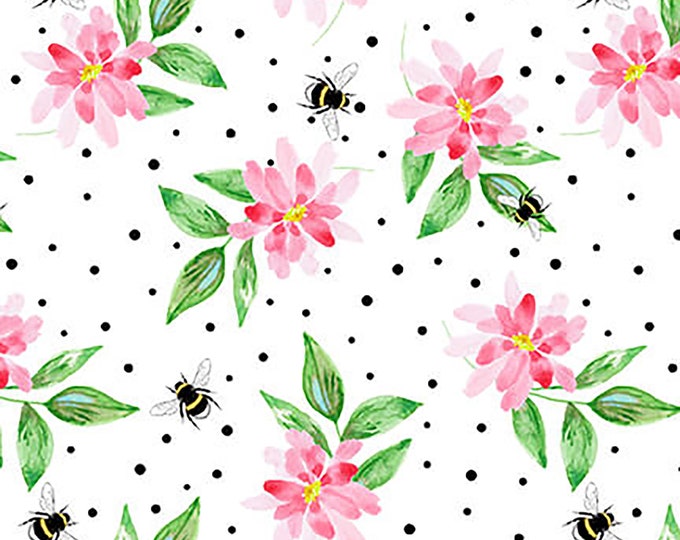 Boho Bouquet Small Floral with Dot Fabric by Hope Yoder for Blank Quilting 1114-01 White by the Half Yard