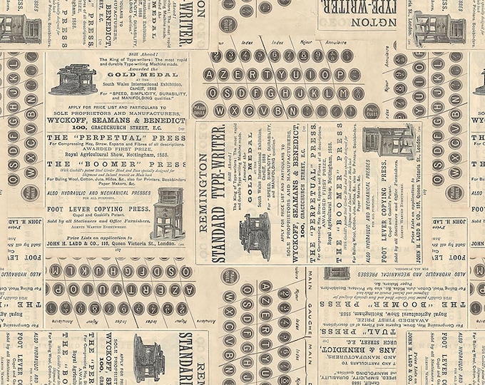 Tim Holtz NEUTRAL Palette Typewriter Fabric // FreeSpirit PWTH254.NEUTRAL by the Half Yard