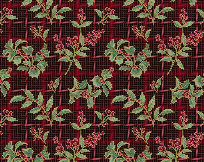 A Festive Medley Holly & Plaid Fabric // Benartex 13185M-10 by the Half Yard