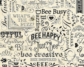 BEE Hive Rules Bee Words by Timeless Treasures Fabric C7172-Natural by the Half Yard