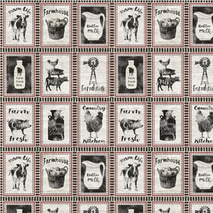 Life is Better on the Farm Farmhouse Patch 16&quot; Panel Fabric // Michael Miller CX9973-ECRU