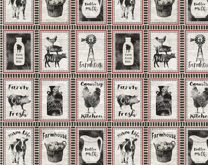Life is Better on the Farm Farmhouse Patch 16" Panel Fabric // Michael Miller CX9973-ECRU