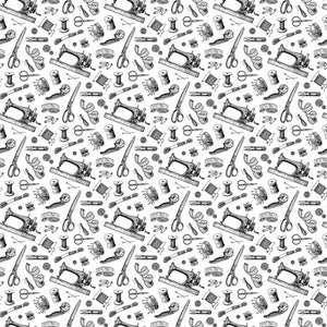 Sewing is My Happy Place Sewing Paraphernalia Fabric // Northcott 24219-10 by the Half Yard