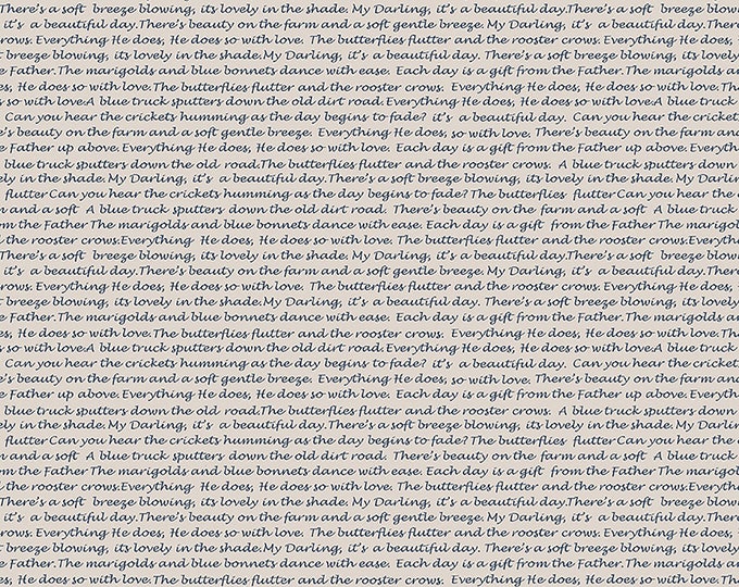 REMNANT 12" A Beautiful Day Tiny Words Text Fabric // Henry Glass 1096-47 Beige/Navy