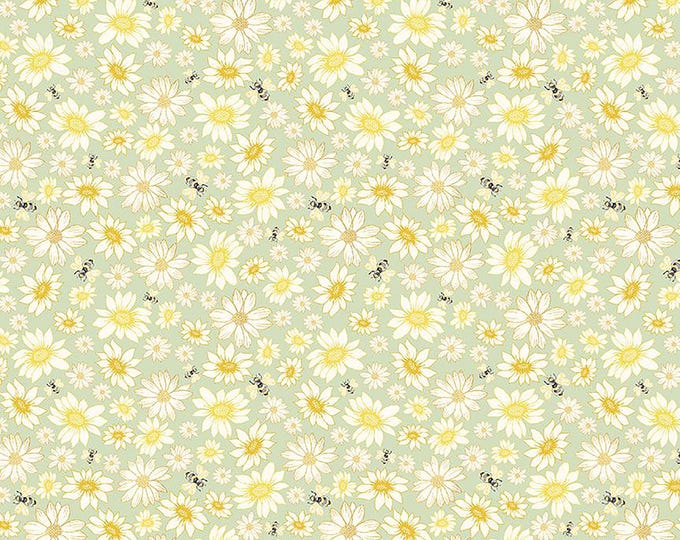 Home Sweet Home Tossed Flowers & Bees Fabric // Timeless Treasures BEE-CD3046 Sage by the HALF YARD