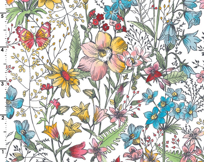 Meadow Edge Large Meadow Flower Fabric // Maywood Studio MASD10002-W by the Half Yard