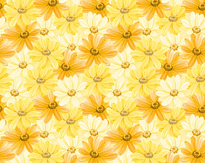 REMNANT 16" Madison Packed Daises Fabric // Wilmington Prints 1406 28133 555 Yellow