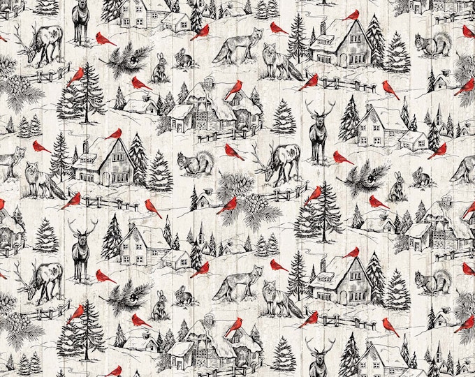 Cardinal Woods Woodland Toile Fabric // Northcott Studio 22836-11 by the HALF YARD