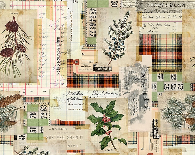 REMNANT 6" Tim Holtz Holidays Past Woodland Collage Fabric // FreeSpirit PWTH197.MULTI