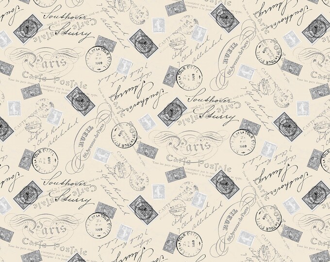 Merci Paris Postale Fabric // Windham 52141-6 French Vanilla by the HALF YARD