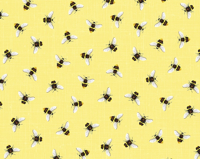 Spring Beauty Tossed Honey Bees Fabric // Timeless Treasures C7575-YELLOW by the HALF YARD