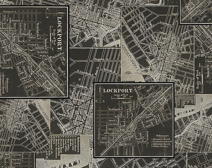 Tim Holtz CHARCOAL Palette Map Fabric // FreeSpirit PWTH313.CHARCOAL by the Half Yard