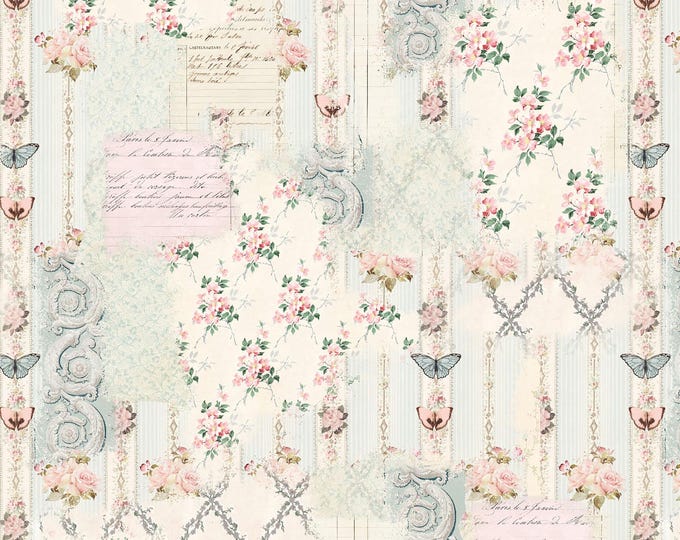 Parisian Snippets Floral Lattices Fabric // Blank Quilting 4296-41 Ecru by the Half Yard