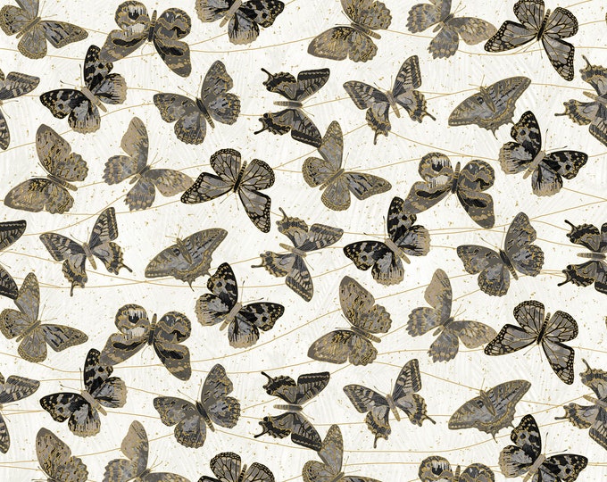 Fantasia Butterflies Fabric // Northcott 22957M-91 Pale Grey by the HALF YARD