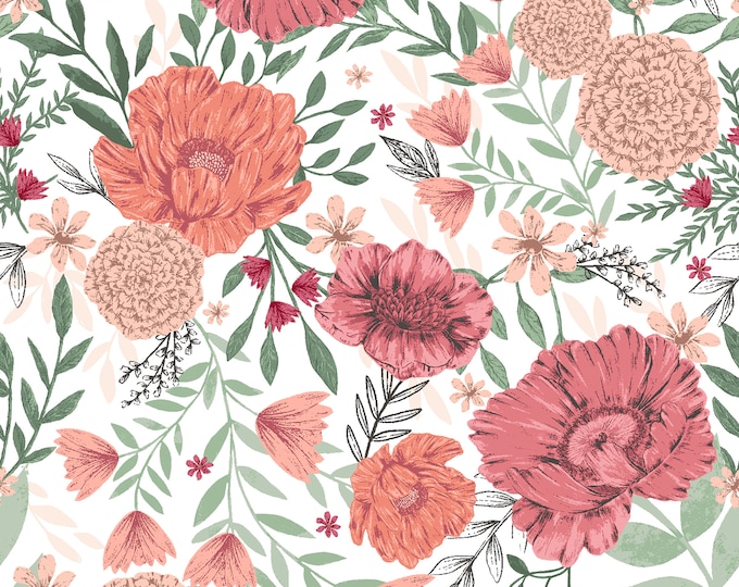 Twilight Meadows Lavish Blooms Fabric // RJR Studios JM300-RO1 by the Half Yard