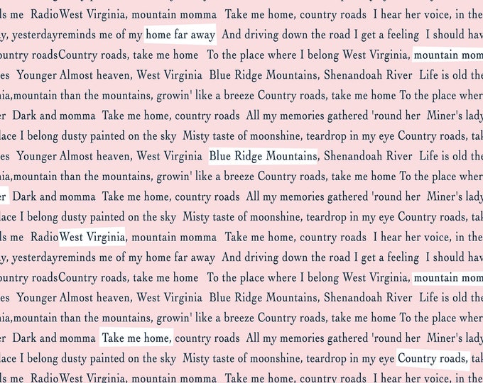 Country Roads Sing Along Fabric // Poppie Cotton 20163 PINK by the Half Yard