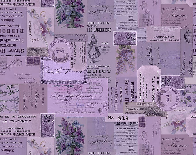 Tim Holtz Purple Palette Ephemera Fabric // FreeSpirit PWTH305.PURPLE by the Half Yard