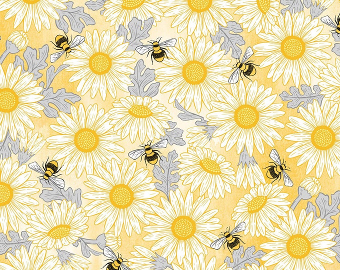 REMNANT 11" Queen Bee Feed the Bees Fabric // Michael Miller DC9160-YELL-D