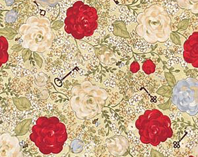 Riverwoods My Secret Garden Red White Floral Fabric from Troy by the HALF YARD