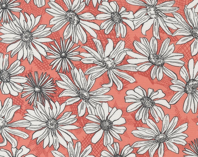 Garden Society Daisy Sketch Fabric // Moda 11892 26 Coral by the Half Yard