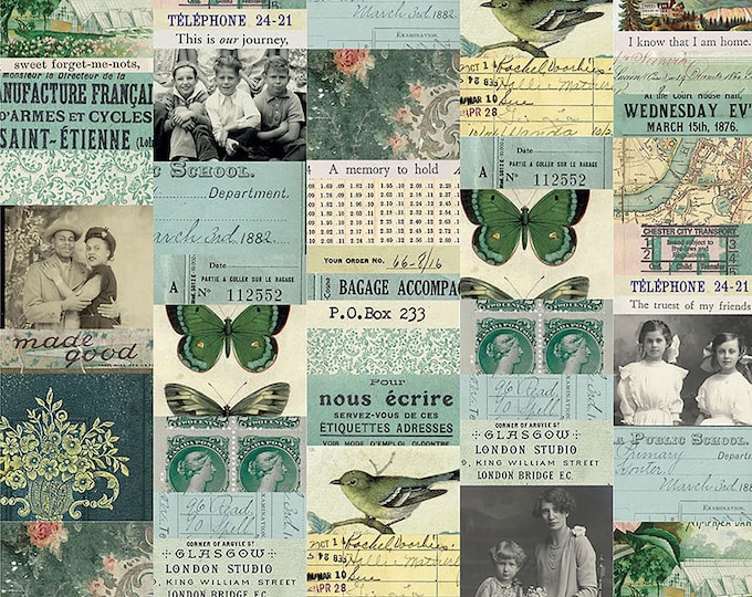 Tim Holtz Teal Palette Collage Fabric // FreeSpirit PWTH270.TEAL by the Half Yard