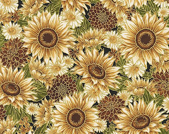 Autumn Bouquet Vintage Sunflower Fabric // Robert Kaufman AHYM-19857-200 by the Half Yard