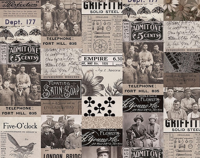 Tim Holtz Charcoal Palette Collage Fabric // FreeSpirit PWTH310.CHARCOAL by the Half Yard