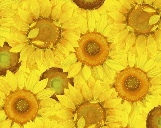 Sunny Fields Packed Sunflowers Fabric // Clothworks Y3028-9 by the HALF YARD